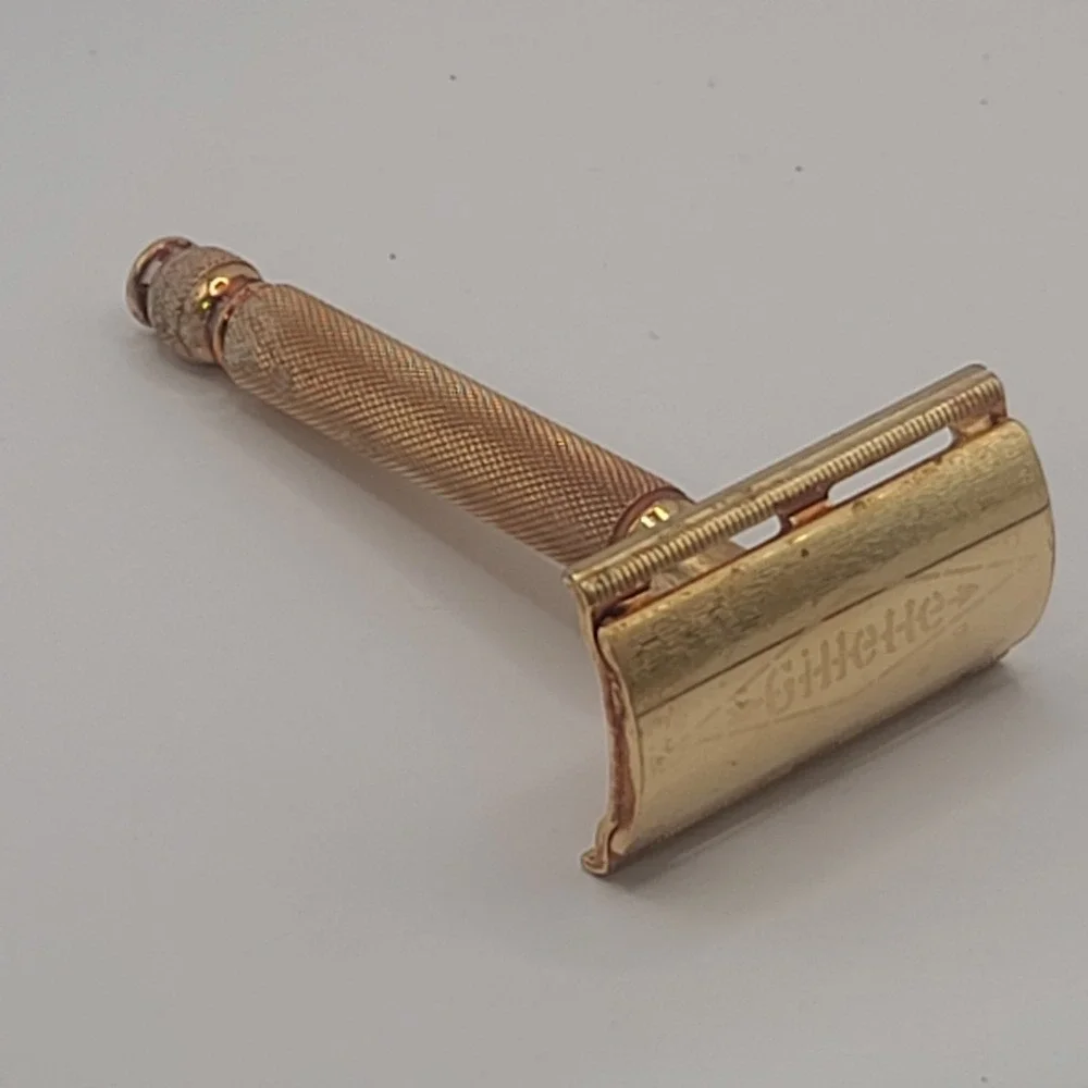 Vintage Gillette Tech Gold Tone Safety Razor Ball End Handle 3